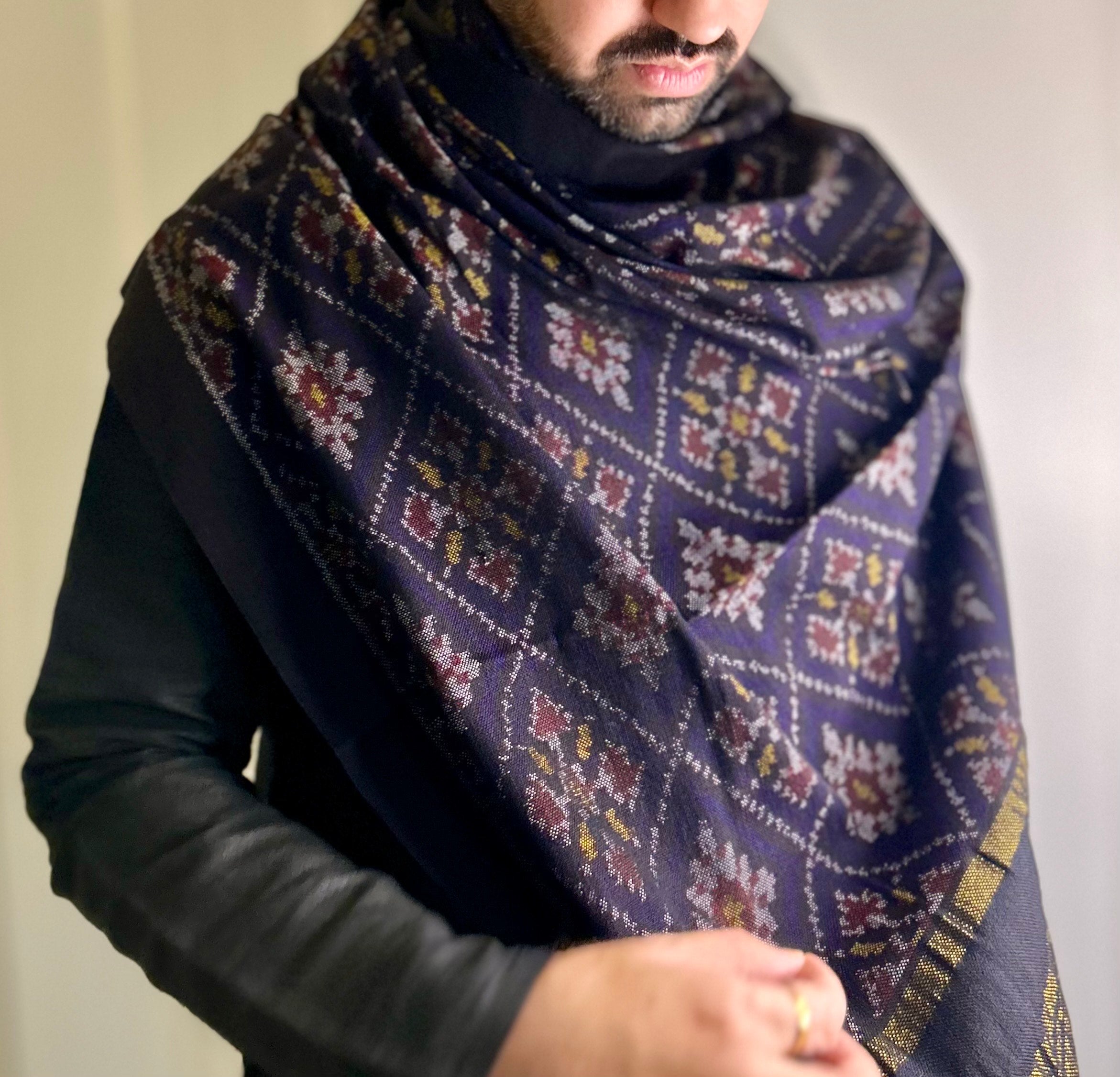 Patola Shawl - Blue/Black