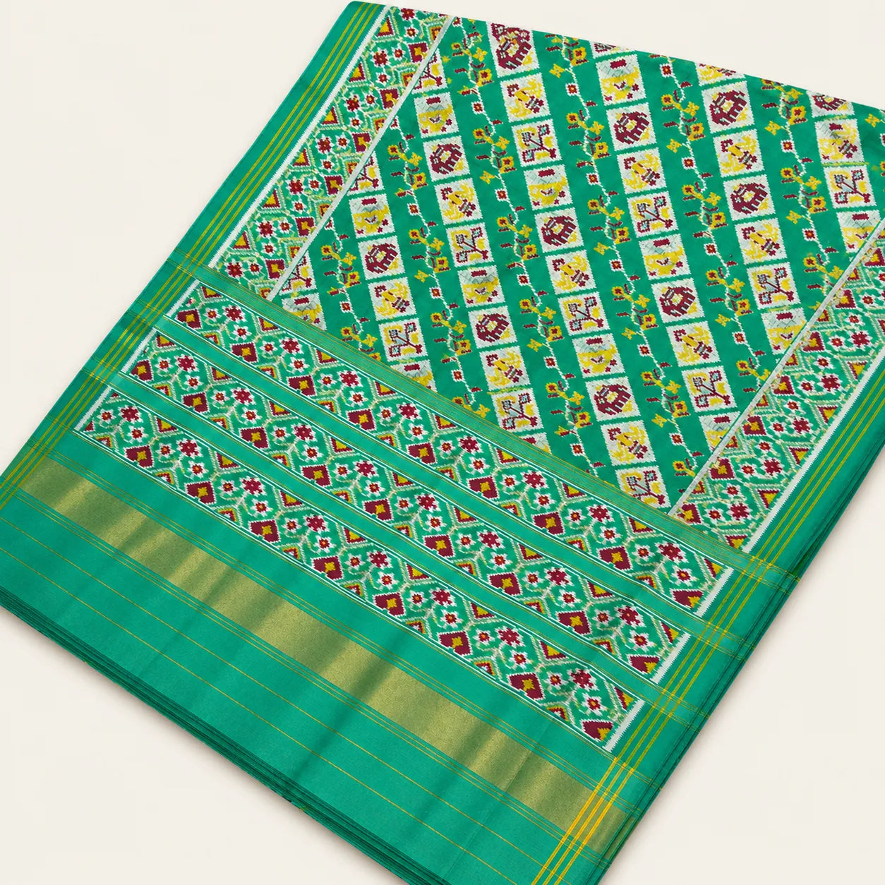 Teal Green Floral Heritage Patola Saree