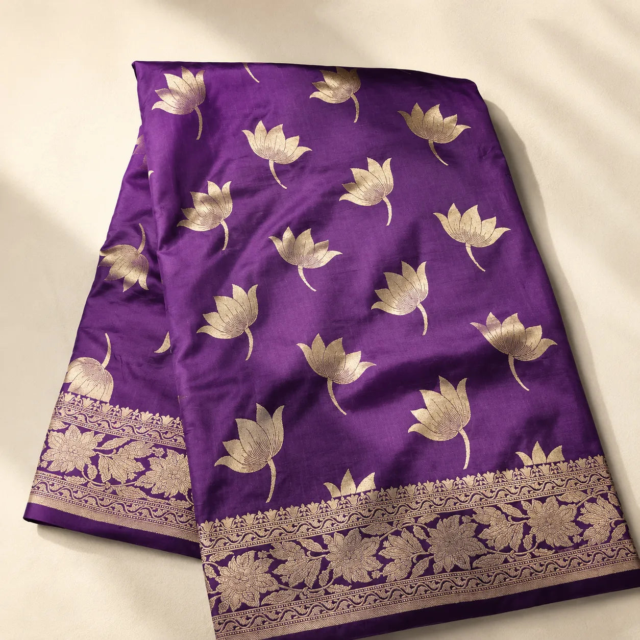 LuxuriousPurpleSilkSariwithGoldBrocadew - Avyaan