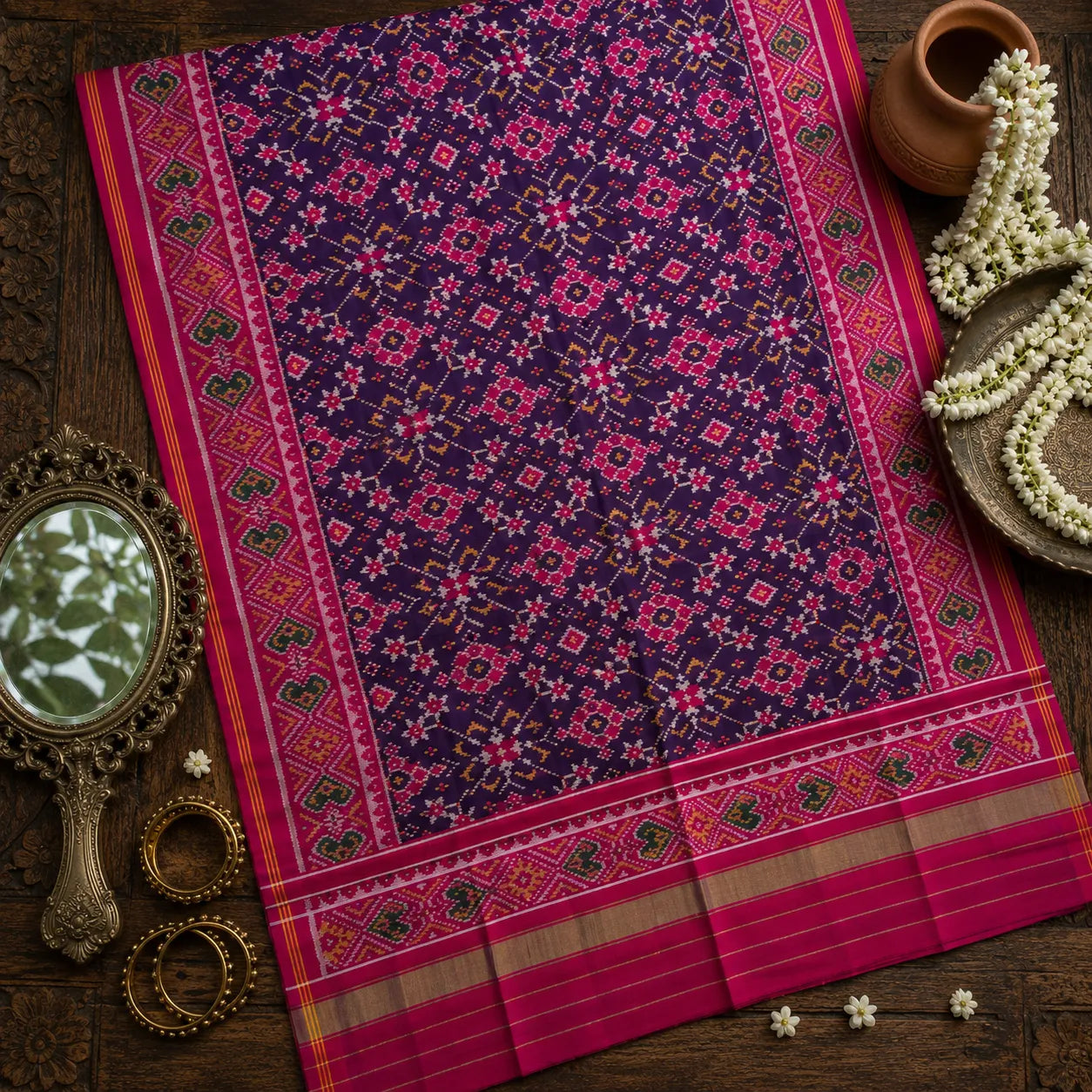 Magenta Floral Patola Dupatta