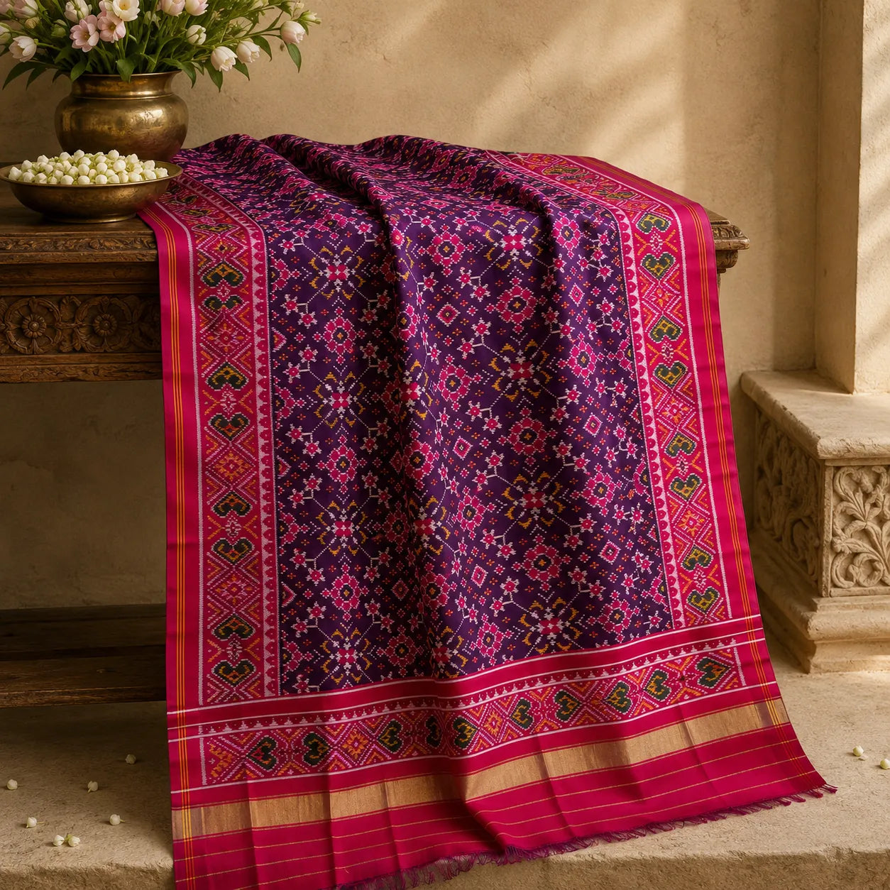Magenta Floral Patola Dupatta