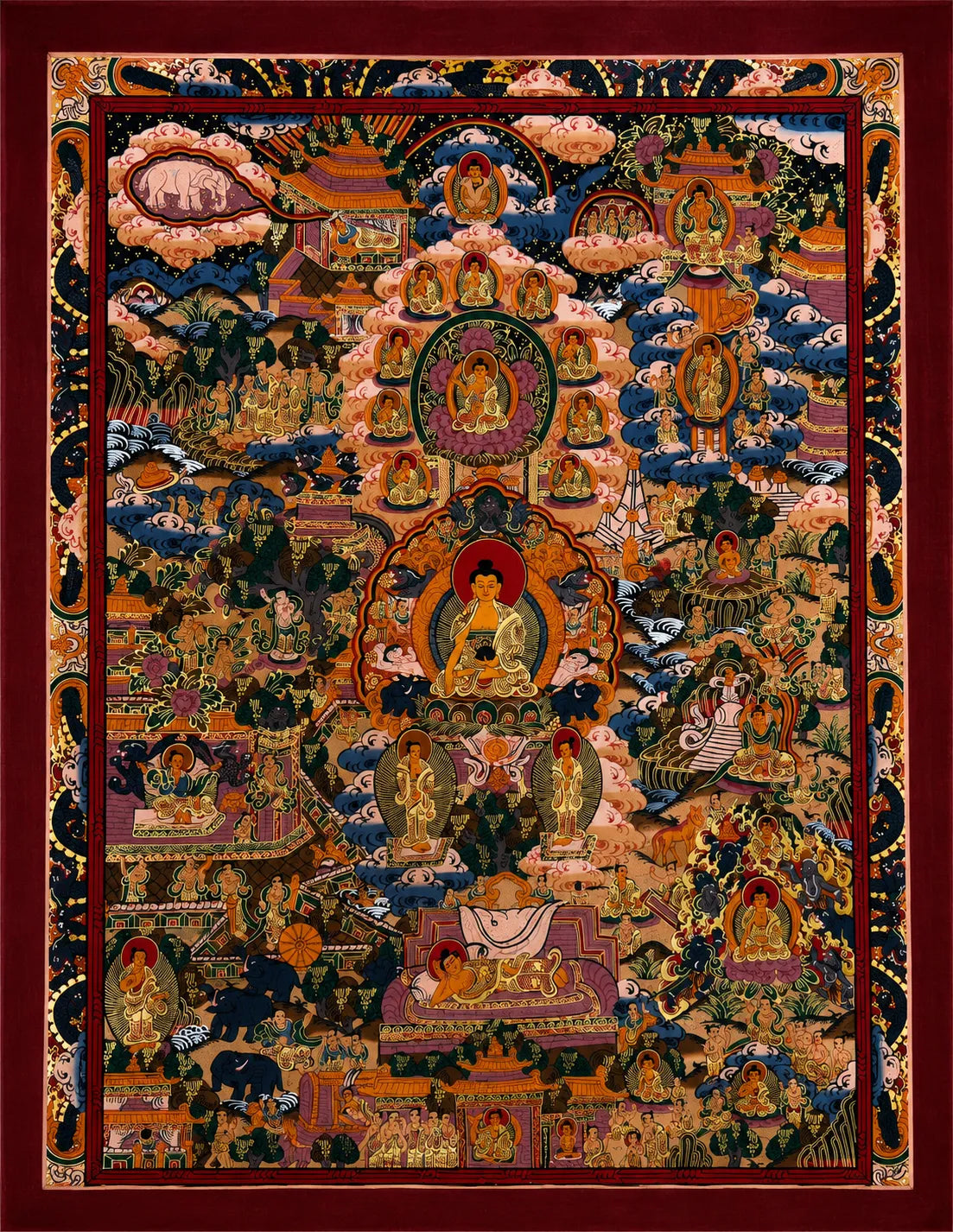 Maroon-bordered_Tibetan_thangka_painting_w - Avyaan
