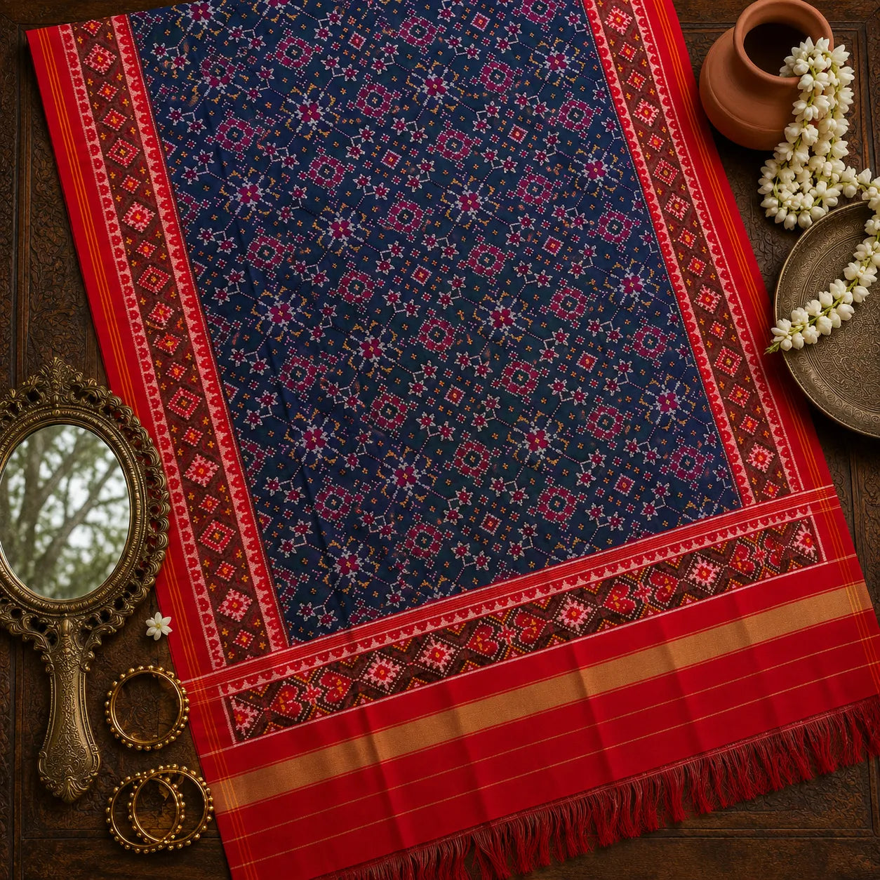Midnight Blue Floral Patola Dupatta