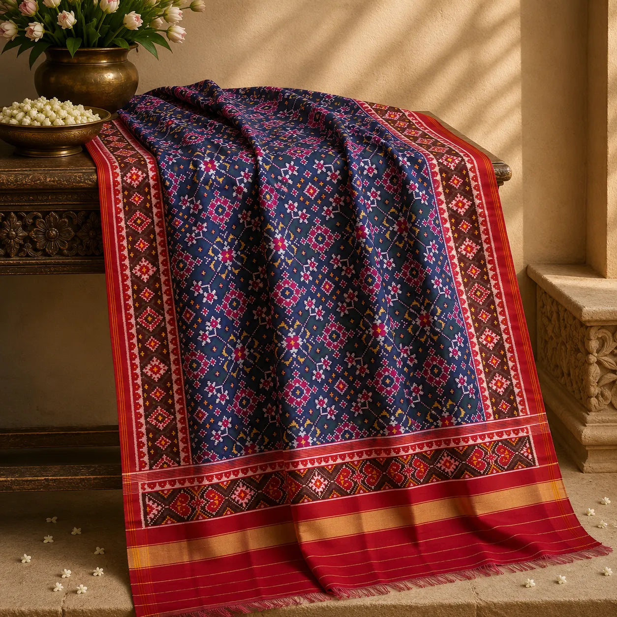 Midnight Blue Floral Patola Dupatta