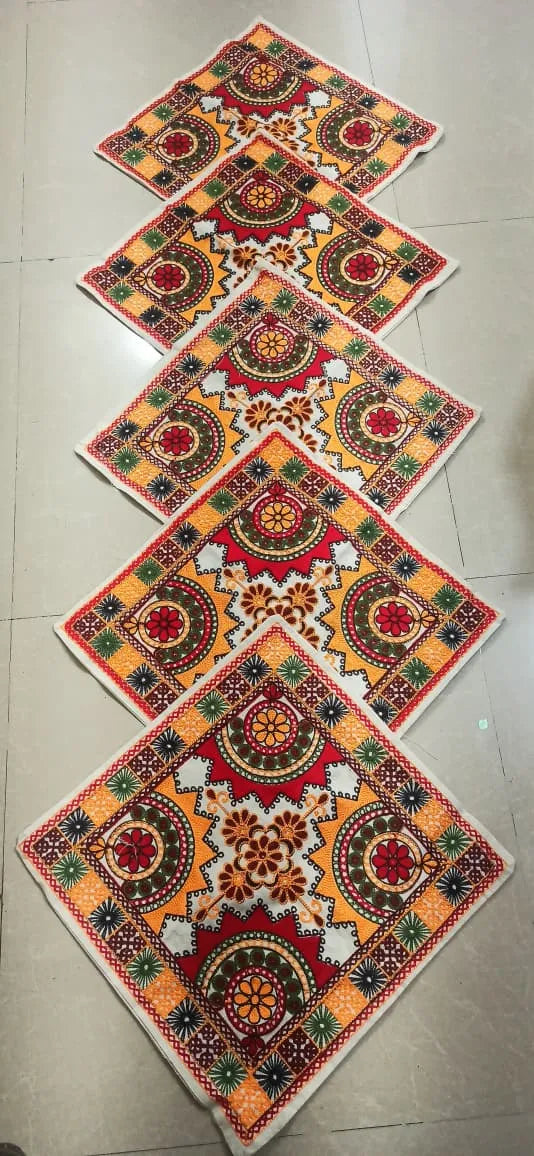 Mosaic Hand-Embroidered Cotton Cushion Cover Set of 5