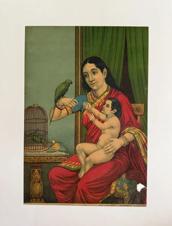 Mother and Child in Oleograph by Ravi Varma