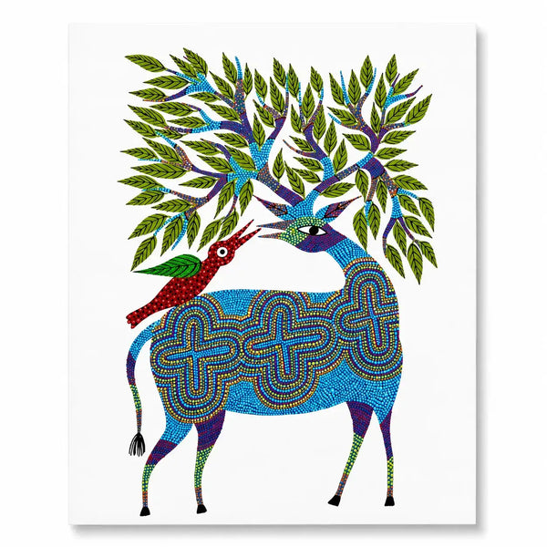 Nature's Conversation in Bhil Art Painting by Sunita Parmar