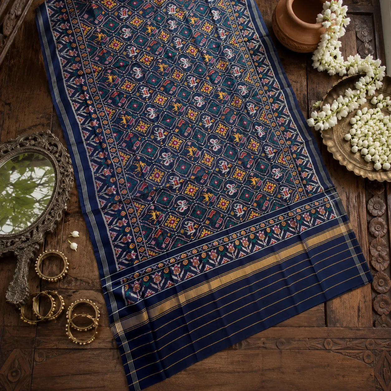 Navy Elephant & Butterfly Patola Dupatta