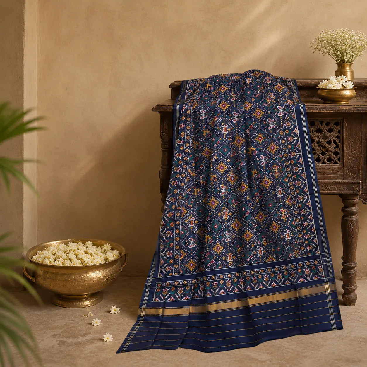 Navy Elephant & Butterfly Patola Dupatta