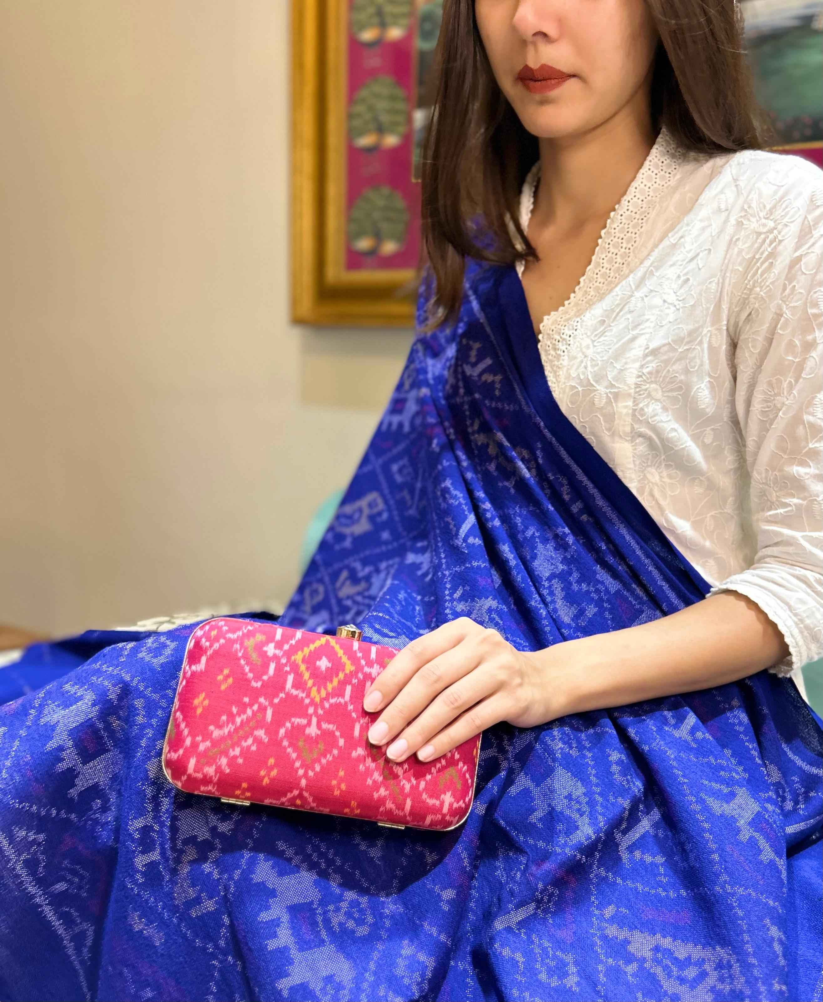 Patola blue shawl + pink clutch