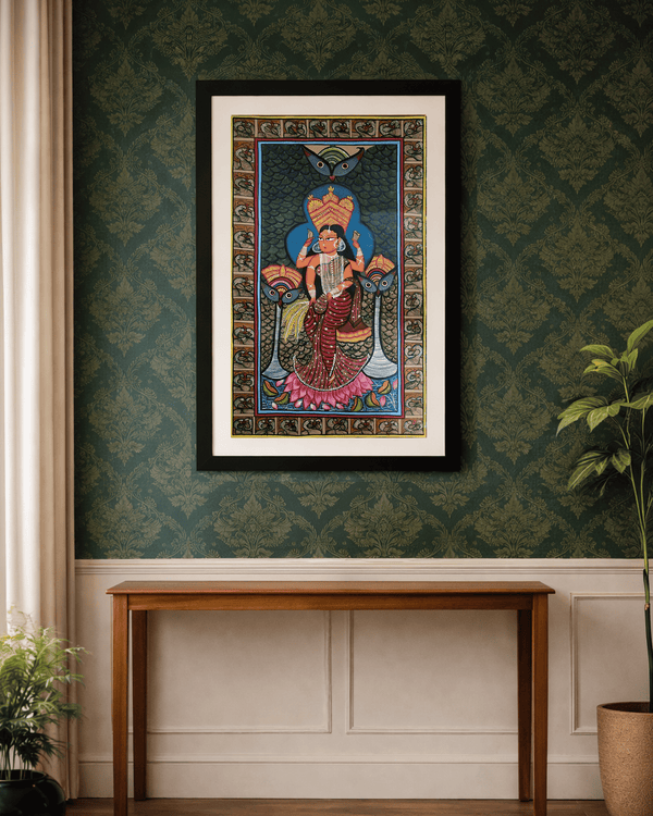 Goddess Lakshmi in Pattachitra Painting by Chandan Chitrakar