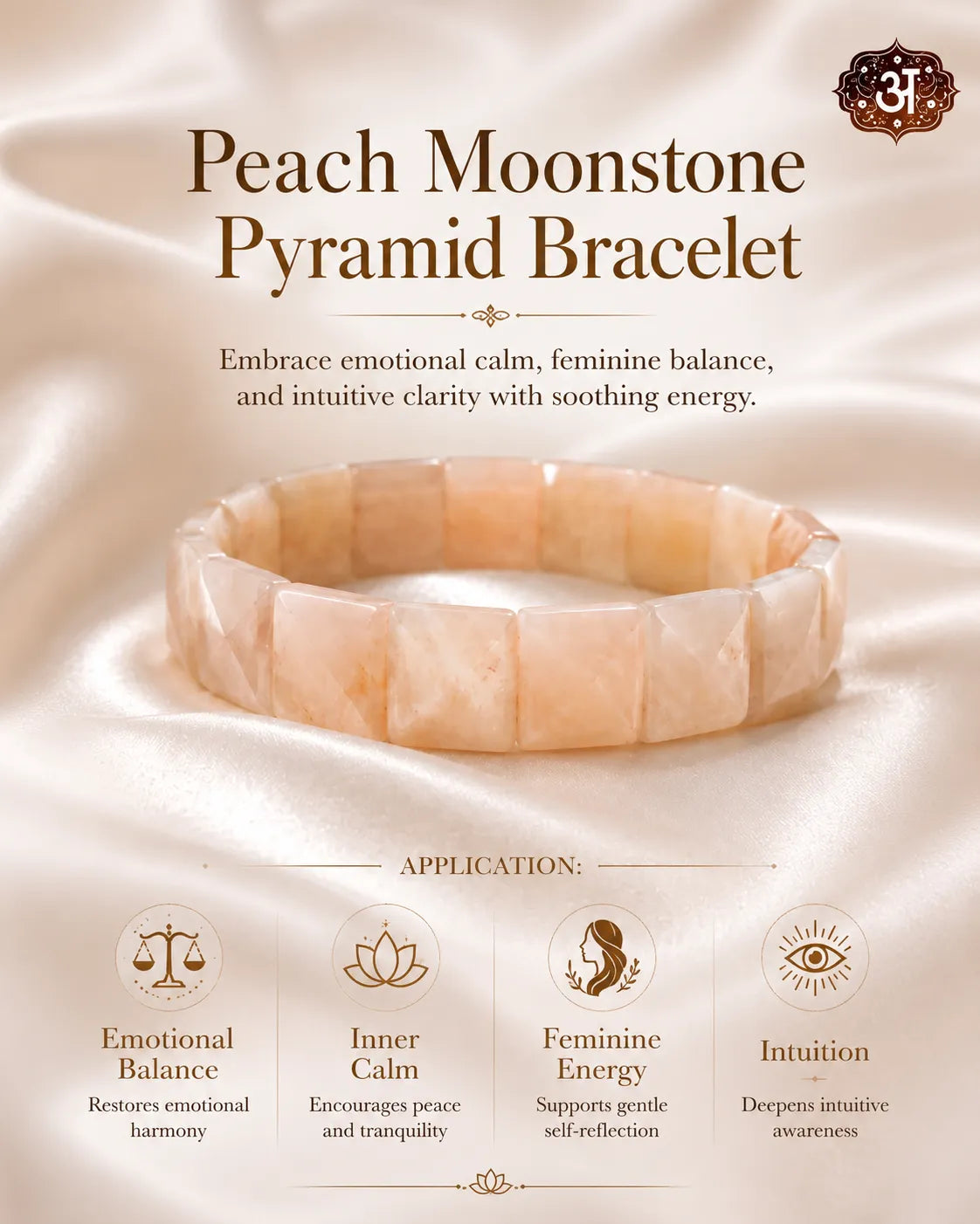 Peach Moonstone Pyramid Bracelet
