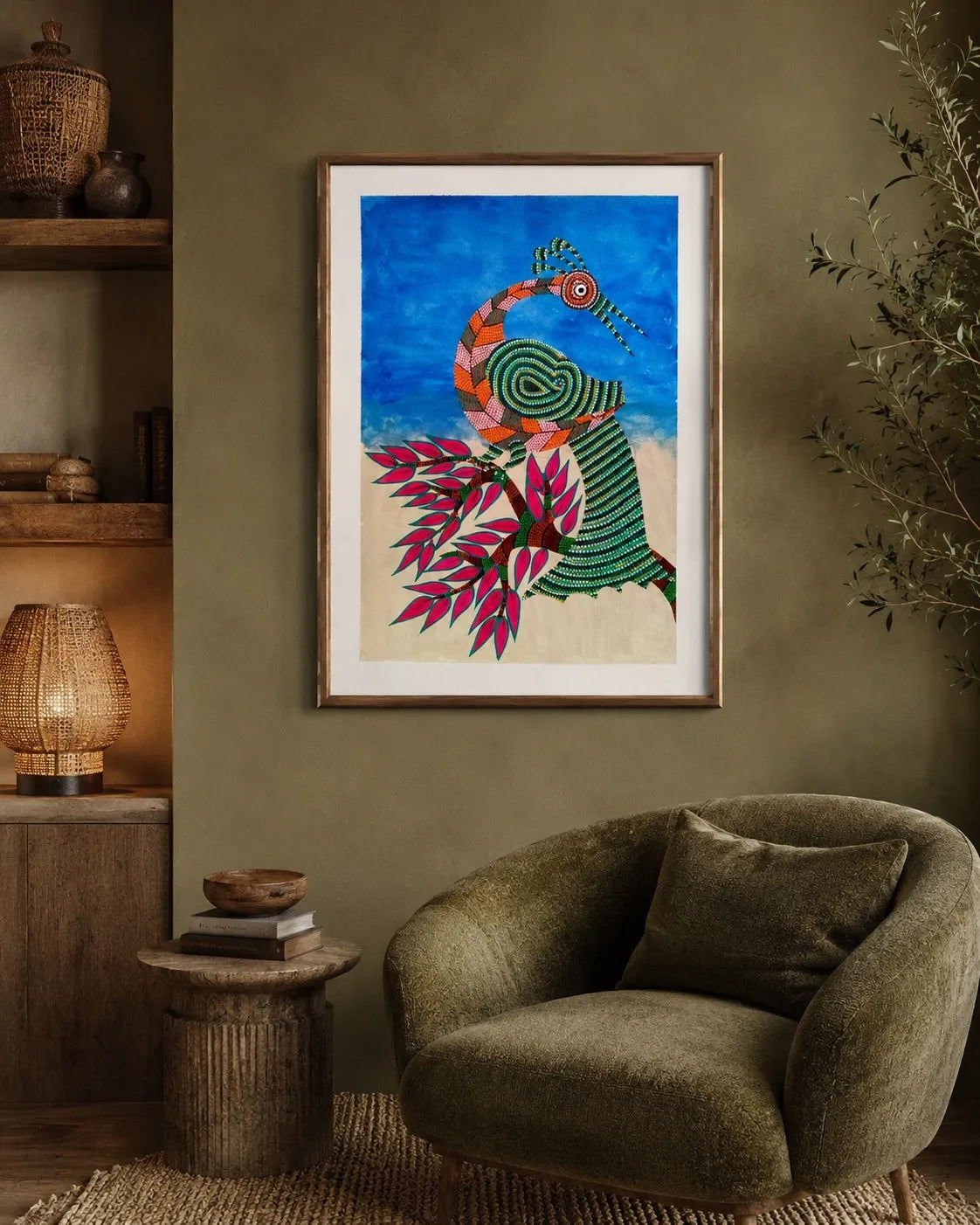 Peacock Among Pink Blossoms