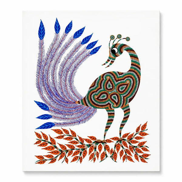 Peacock Among the Leaves in Bhil Art Painting by Sunita Parmar