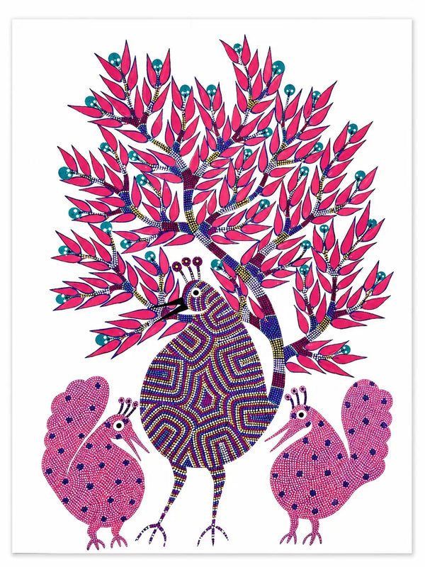 Peacock and Companions in Bhil Art Painting by Sunita Parmar