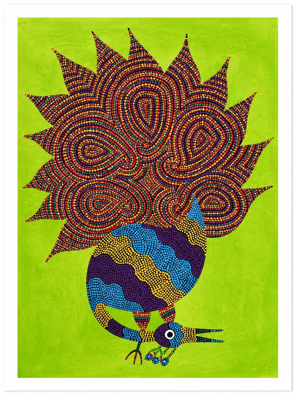 Peacock in Flame-Feathered Splendor in Bhil Art Painting by Sunita Parmar