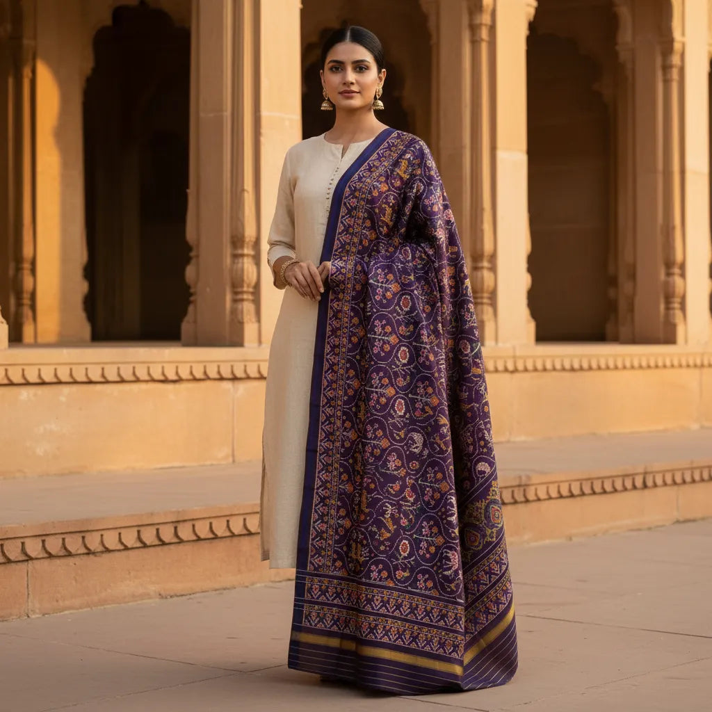 Royal Purple Deer Patola Dupatta