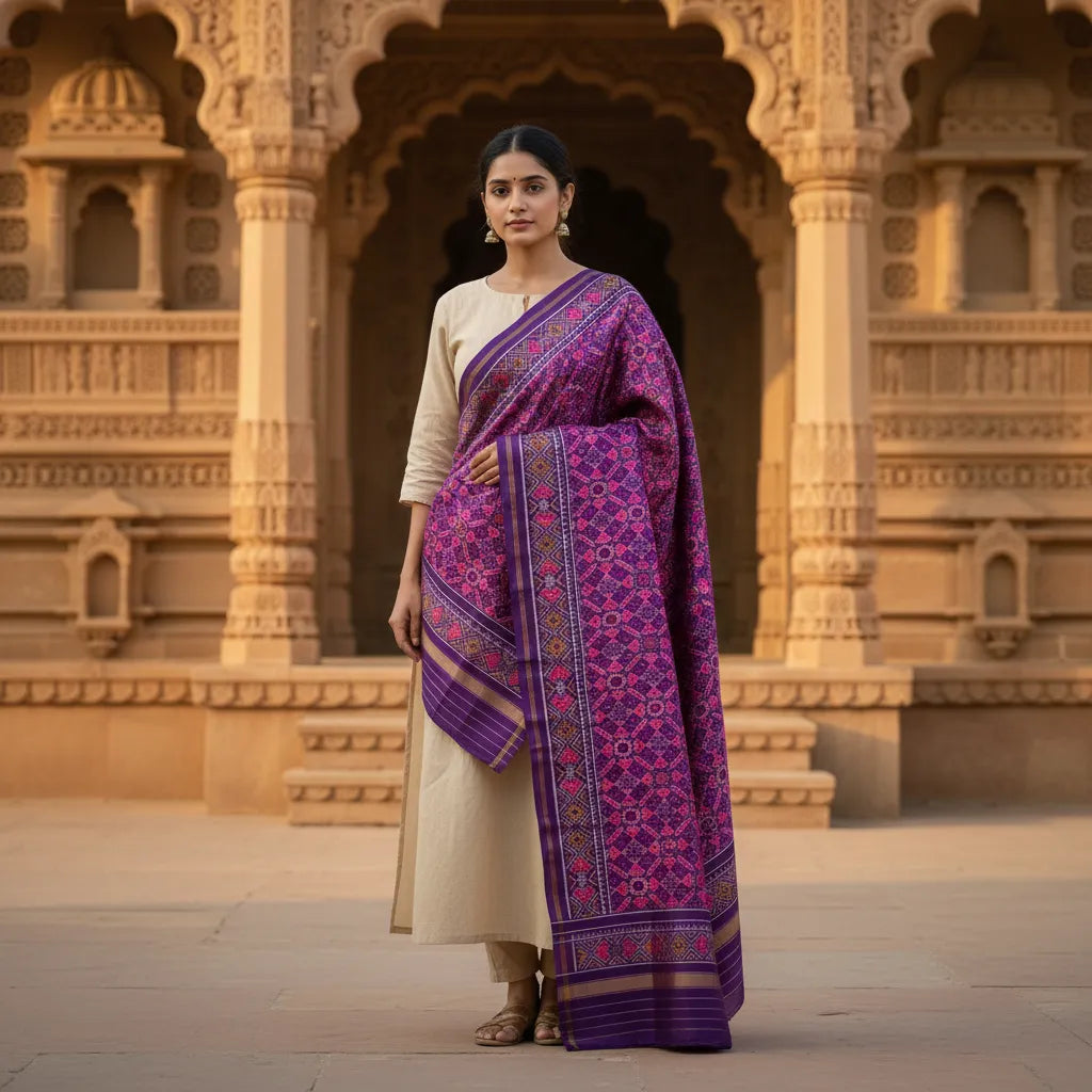 Purple Heart Motif Patola Dupatta