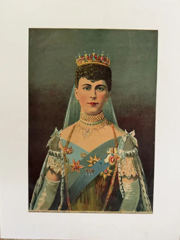 Royal Portrait of a Queen in Oleograph by Ravi Varma