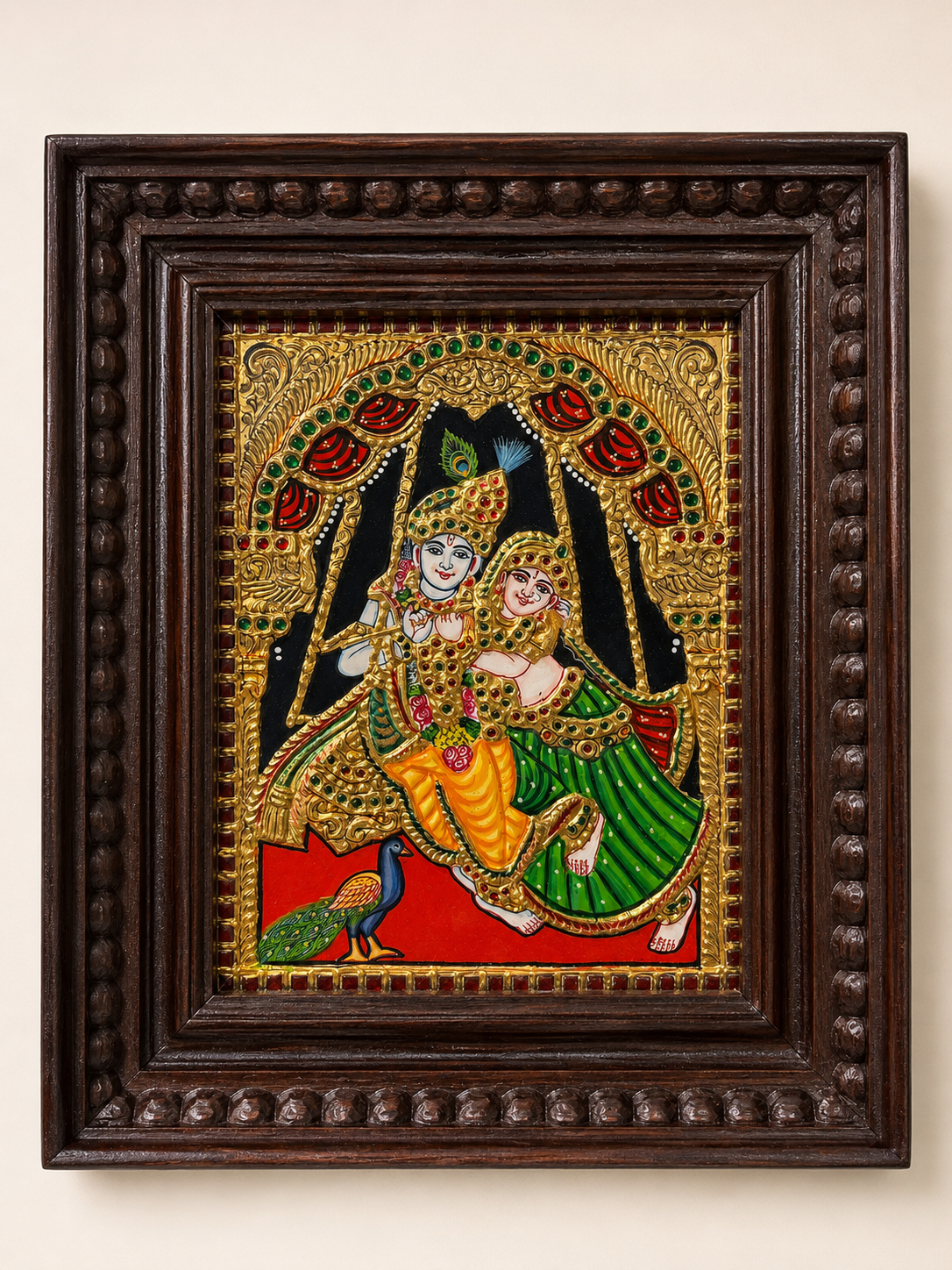 Tanjore Painting_Radha Krishna on the Divine Swing 