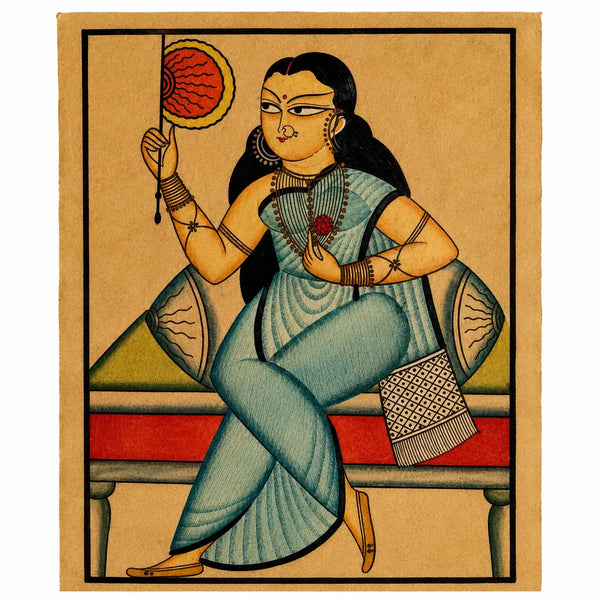 Regal woman with decorative fan in Kalighat by Chandan Chitrakar