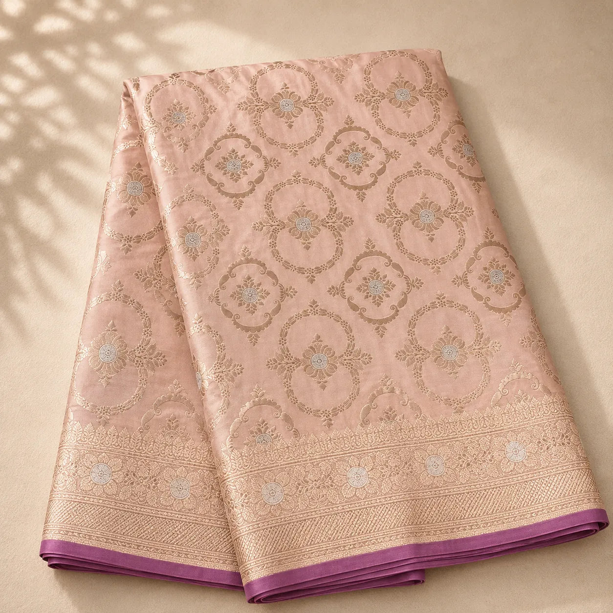 Rose_Gold_Brocade_Saree_with_Lilac_Border_w - Avyaan