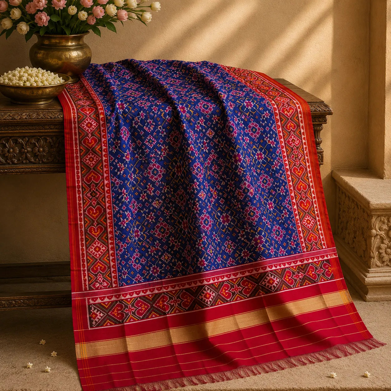 Royal Blue Floral Patola Dupatta