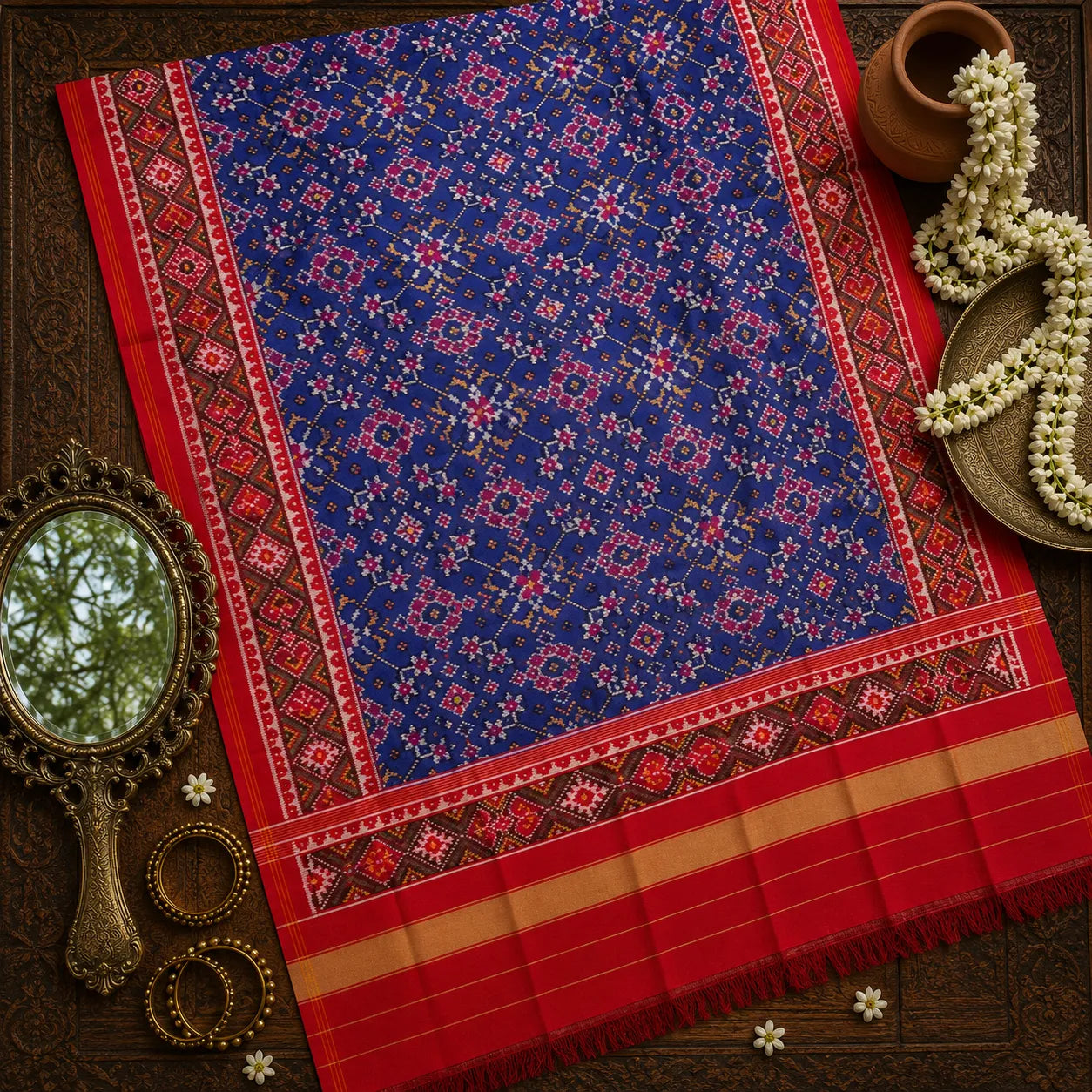 Royal Blue Floral Patola Dupatta