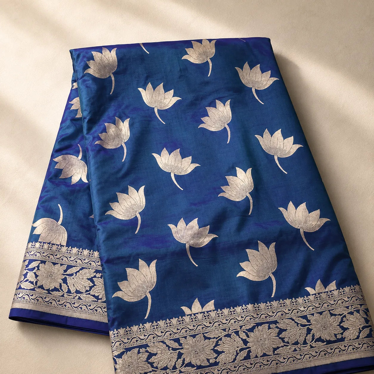 RoyalBlueLotusSilkSariw - Avyaan