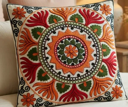 Royal Floral Mandala Hand-Embroidered Cotton Cushion Cover Set of 5