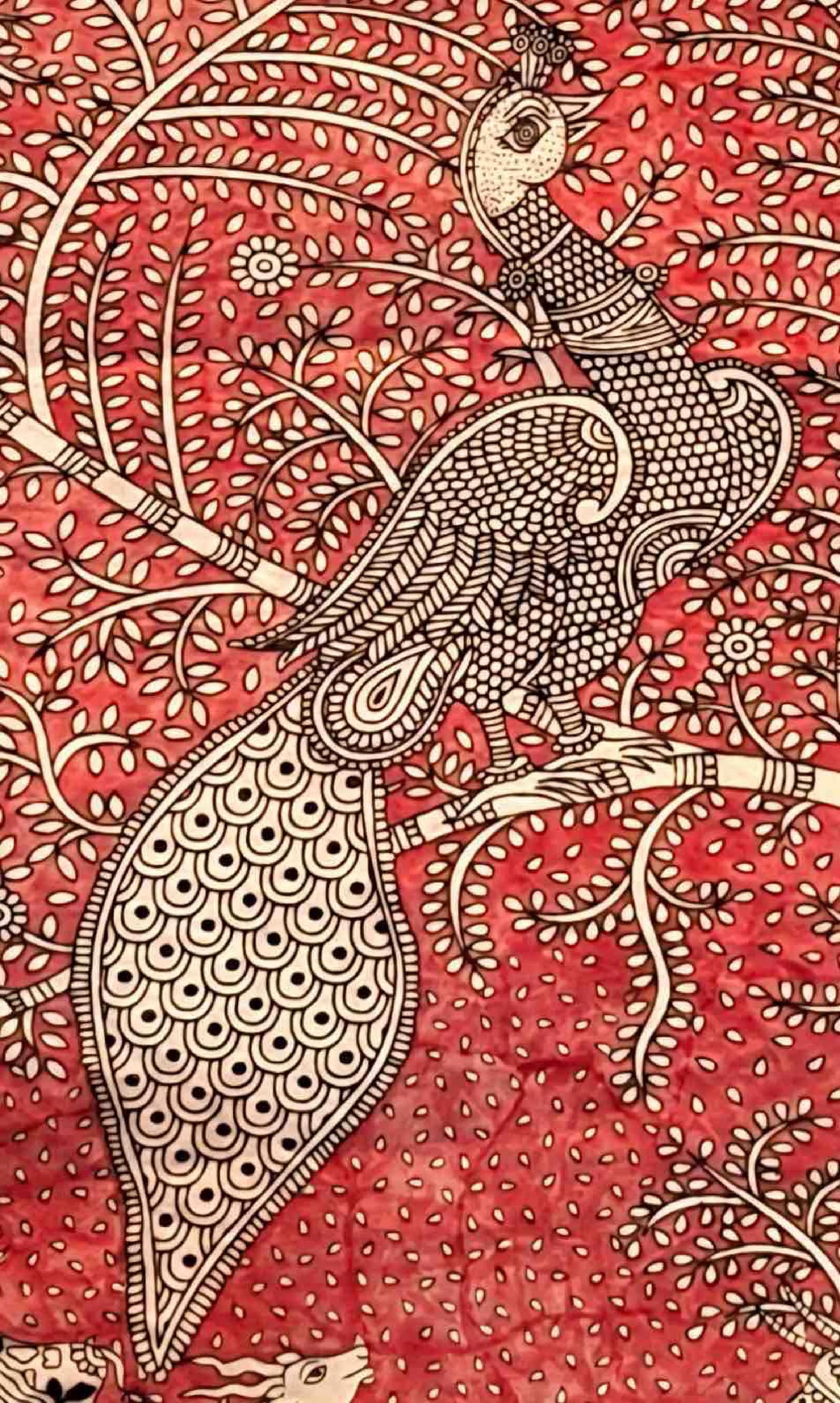 Sacred Peacock Amid Blossoms in Mata Ni Pachedi by Suresh Chitara