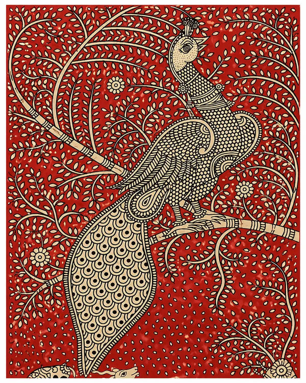 Sacred Peacock Amid Blossoms in Mata Ni Pachedi by Suresh Chitara