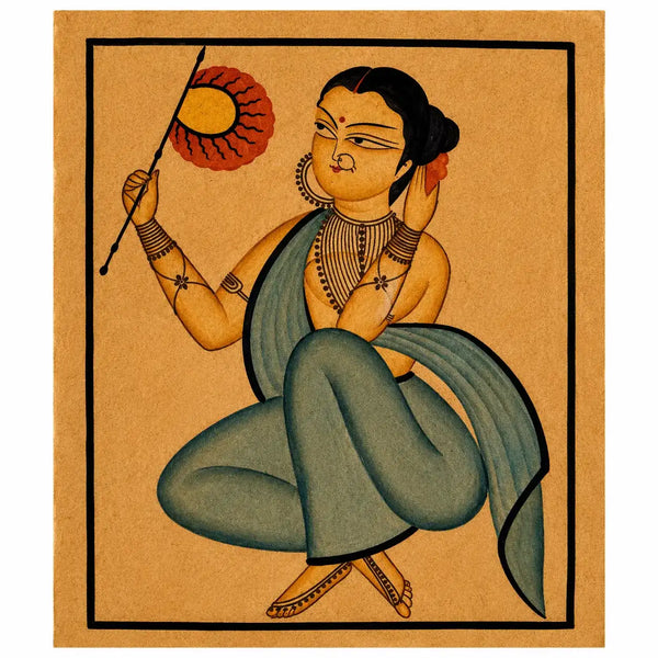 Serene woman with fan in Kalighat by Chandan Chitrakar