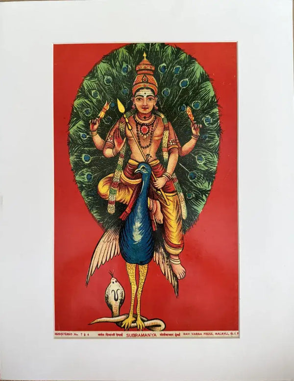 Lord Subramanya (Kartikeya) in Oleograph by Ravi Varma