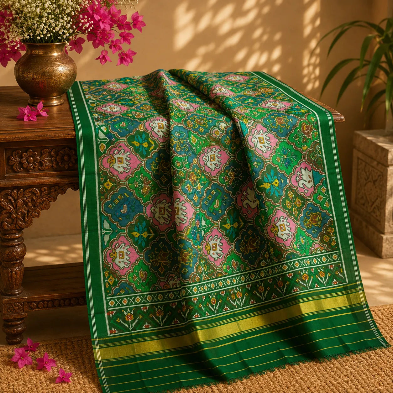 Swan & Elephant Patola Dupatta