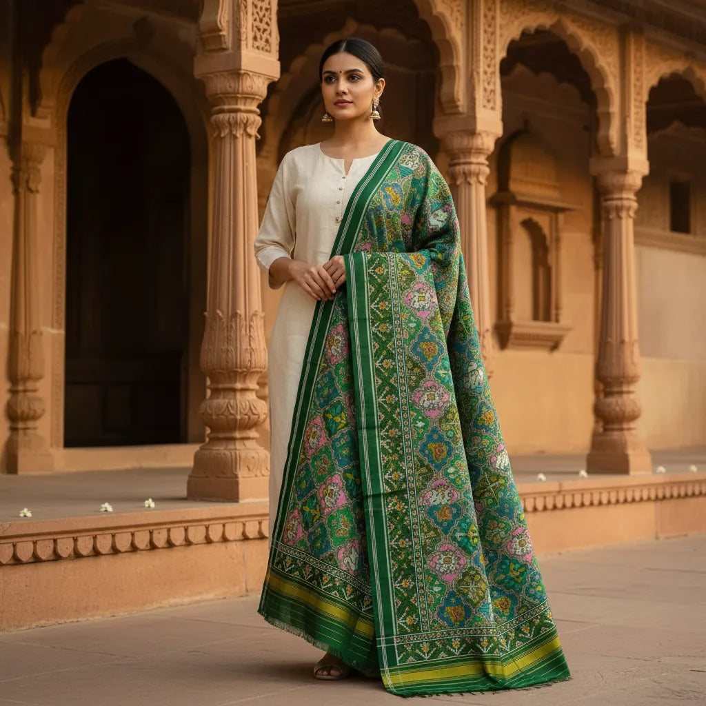 Swan & Elephant Patola Dupatta