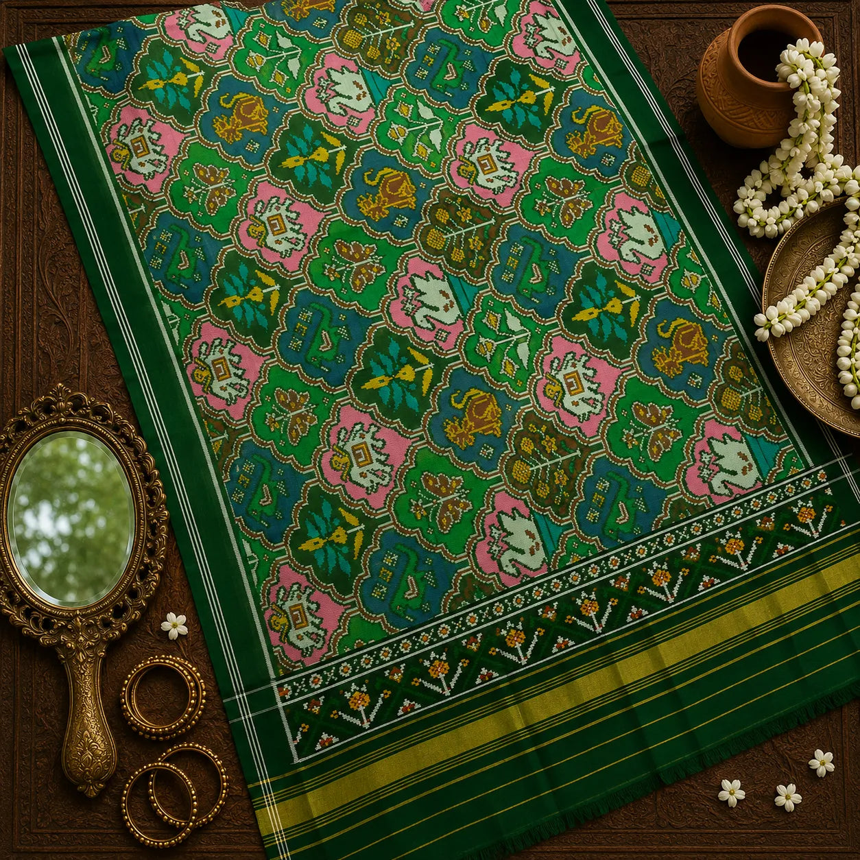 Swan & Elephant Patola Dupatta