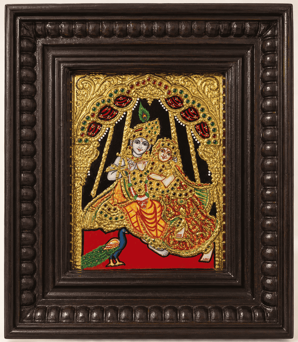 Radha Krishna on the Divine Swing in Tanjore by Sarvanan