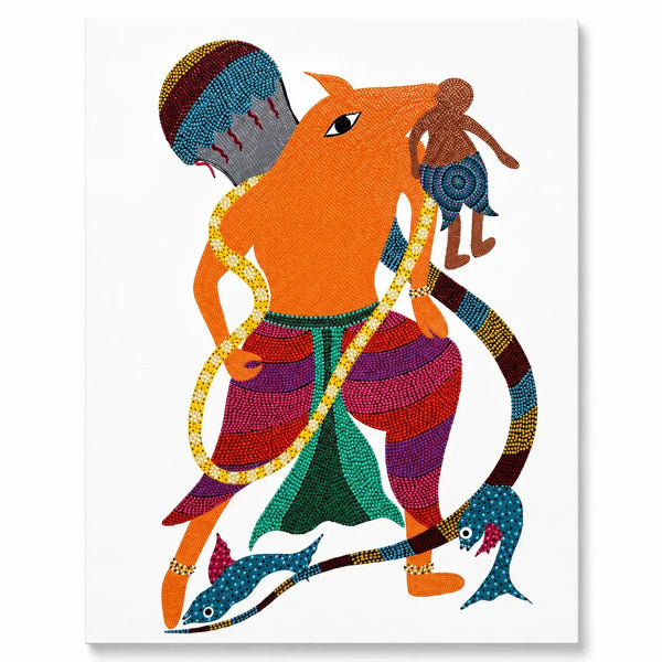 The Animal-Headed Guardian in Bhil Art Painting by Sunita Parmar