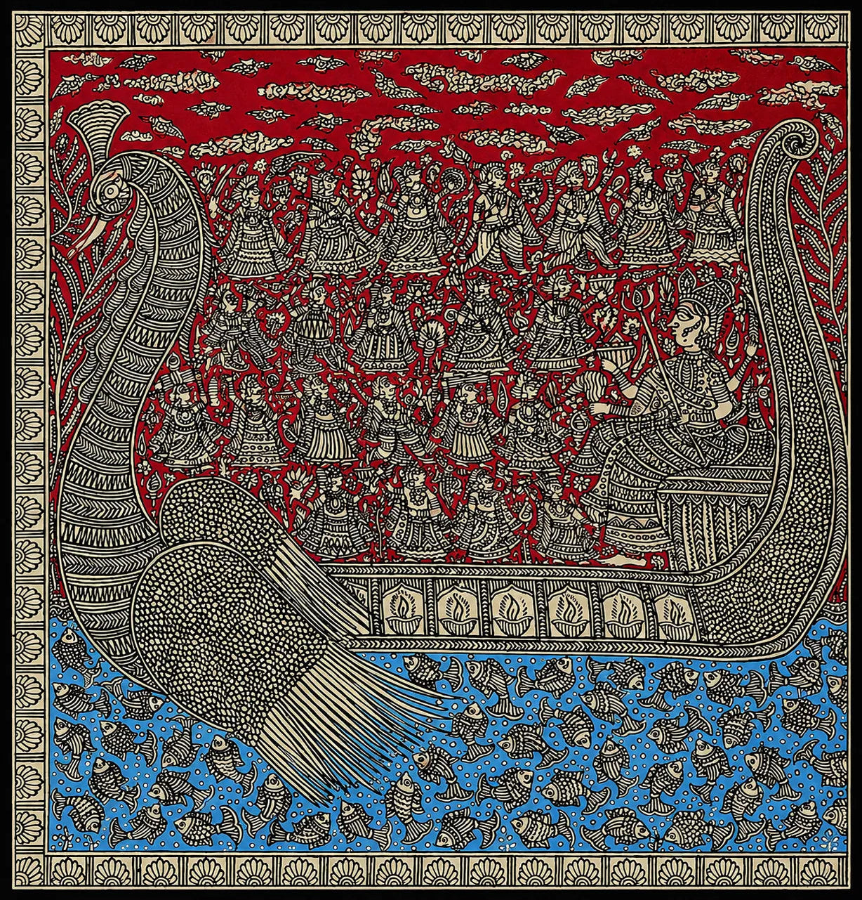The Celestial Voyage: Matsya Avatar and the Sacred Ark in Mata Ni Pachedi by Suresh Chitara