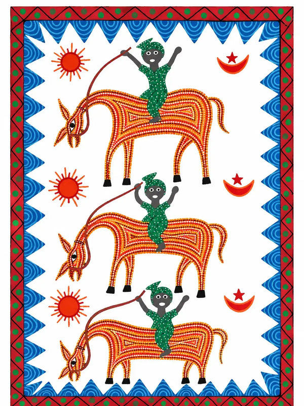 The Ceremonial Ride in Bhil Art Painting by Sunita Parmar