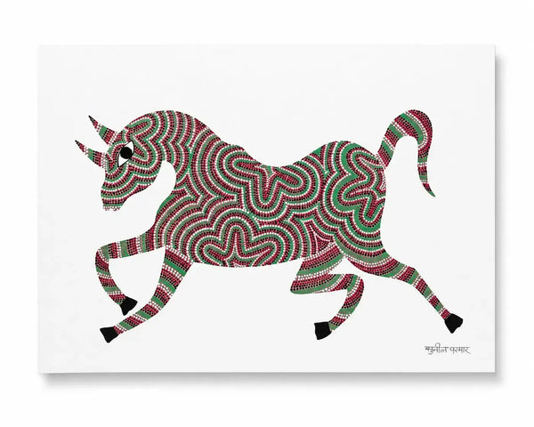 The Galloping Horse in Bhil Art Painting by Sunita Parmar