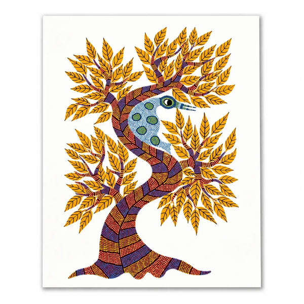 The Golden Tree Bird in Bhil Art Painting by Sunita Parmar