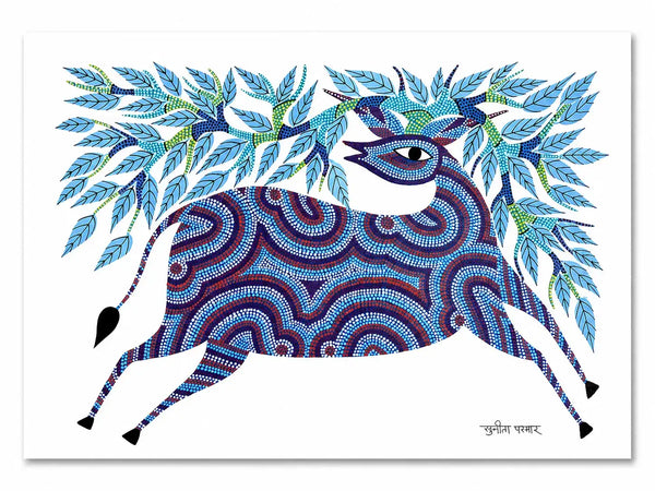 The Leaping Deer in Bhil Art Painting by Sunita Parmar