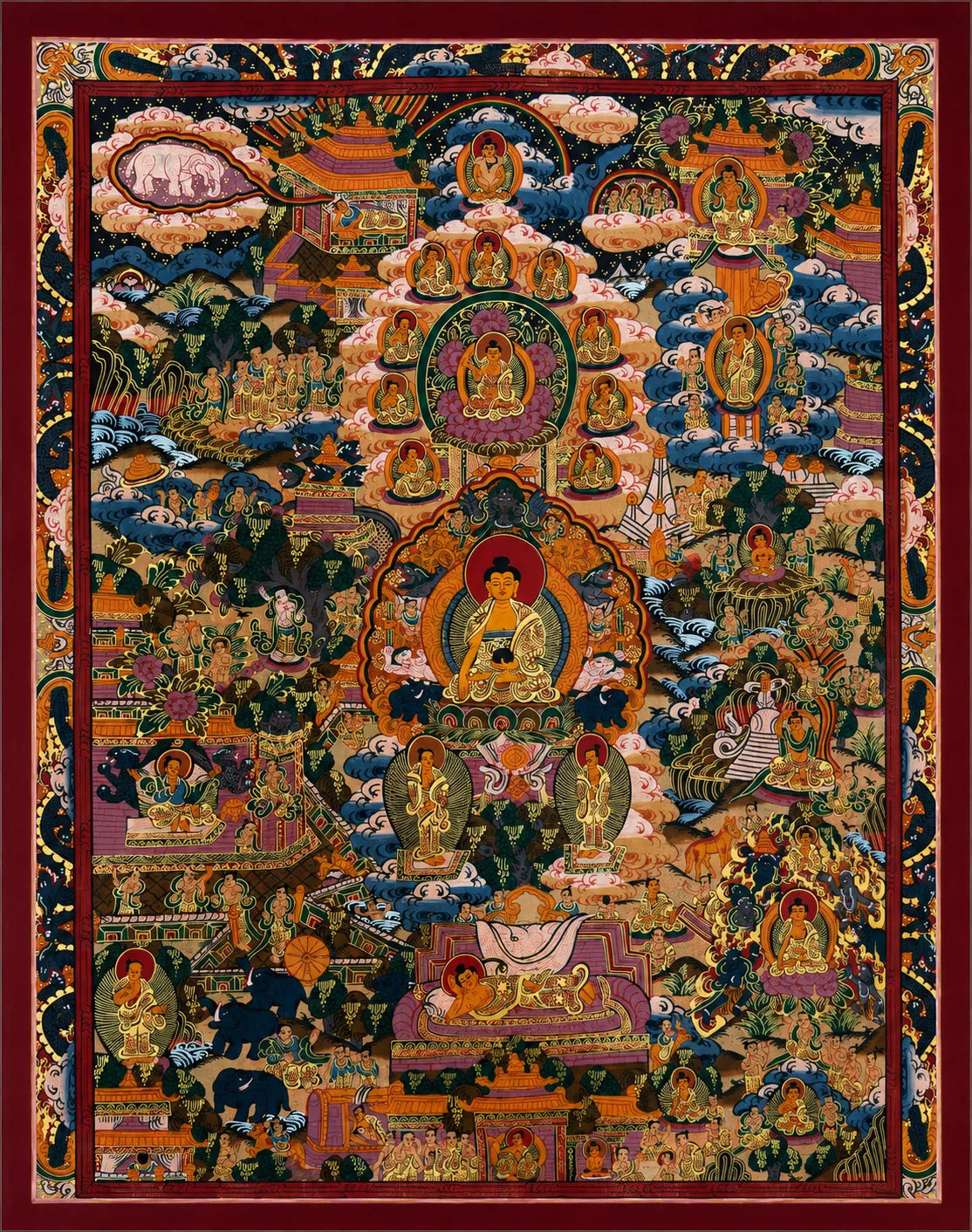 The Buddha Life Story Traditional Tibetan Thangka Painting