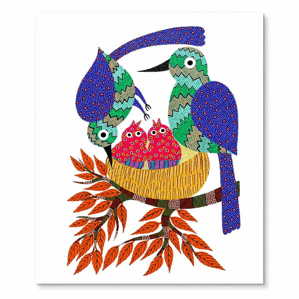 The Nesting Family in Bhil Art Painting by Sunita Parmar