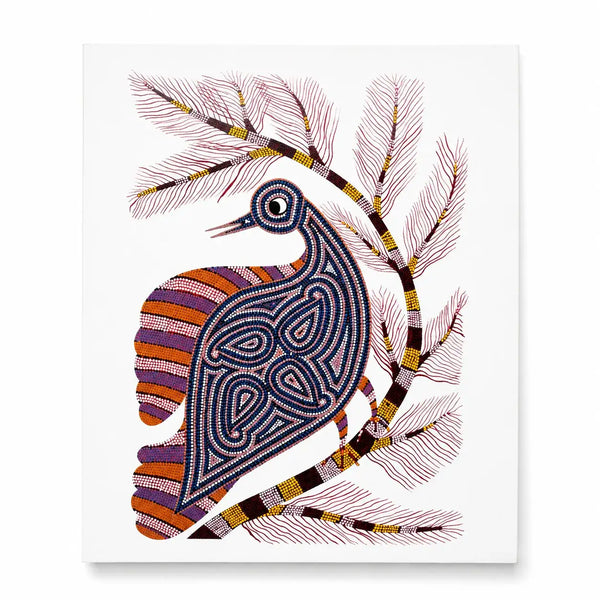 The Perched Songbird in Bhil Art Painting by Sunita Parmar