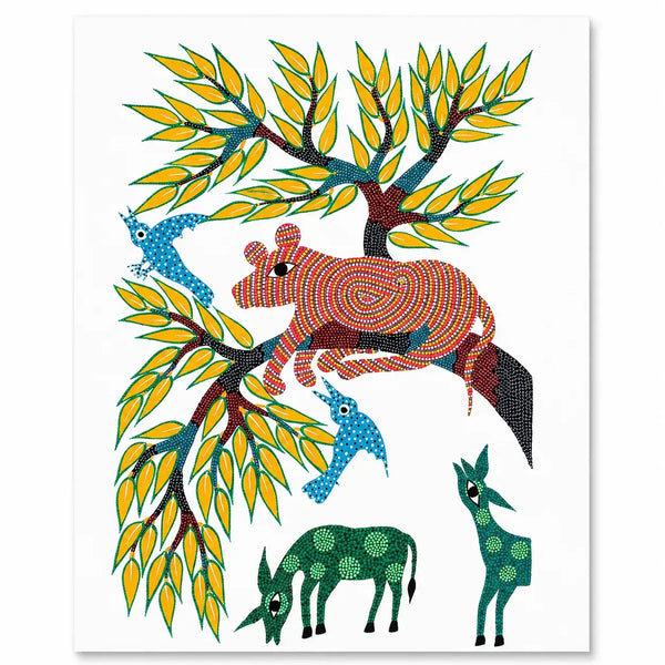 Forest Gathering in Bhil Art Painting by Sunita Parmar