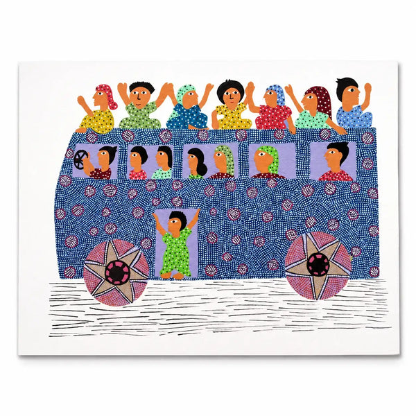 The Village Bus in Bhil Art Painting by Sunita Parmar