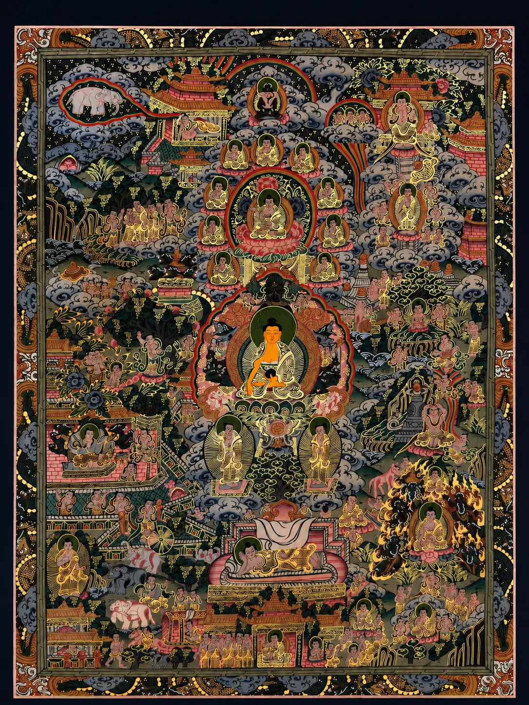 The_Life_of_Buddha_Sacred_Narrative_Traditional_Tibetan_Thangka_Painting_w - Avyaan